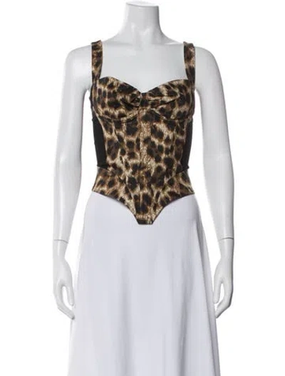 Pre-owned Miaou Animal Print Square Neckline Crop Top W/ Tags In Brown