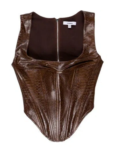 Pre-owned Miaou Animal Print Square Neckline Top In Brown