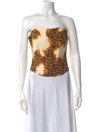 Pre-owned Miaou Animal Print Strapless Crop Top In Brown