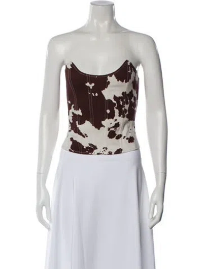 Pre-owned Miaou Animal Print Strapless Crop Top In Brown