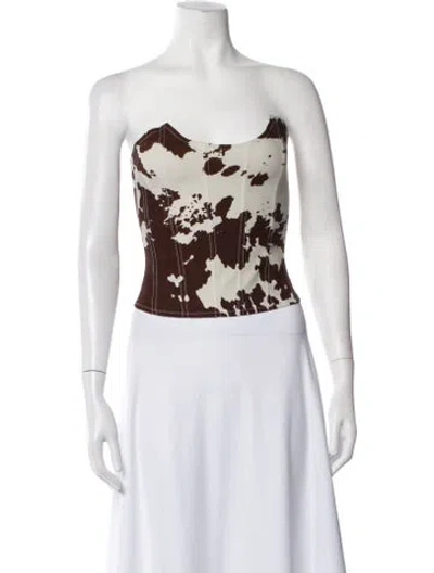 Pre-owned Miaou Animal Print Strapless Crop Top In Brown/neutrals