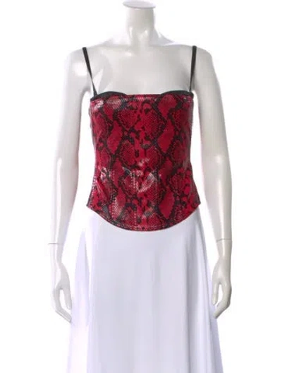 Pre-owned Miaou Animal Print Strapless Crop Top In Red