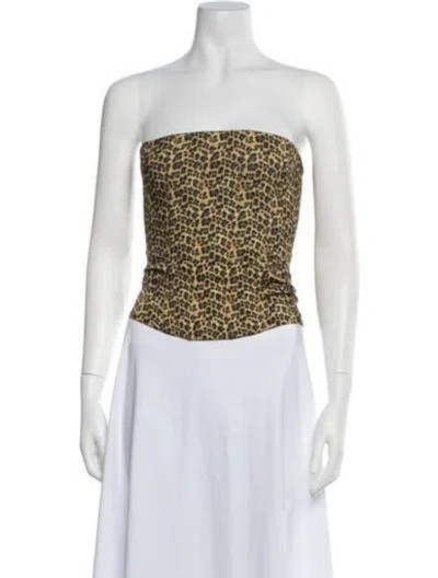 Pre-owned Miaou Animal Print Strapless Crop Top W/ Tags In Yellow