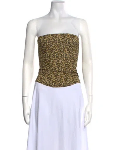 Pre-owned Miaou Animal Print Strapless Crop Top W/ Tags In Yellow