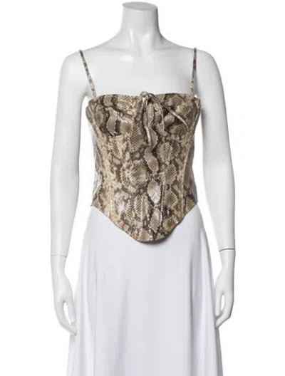 Pre-owned Miaou Animal Print V-neck Crop Top In Brown/neutrals