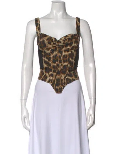 Pre-owned Miaou Animal Print V-neck Crop Top In Neutral