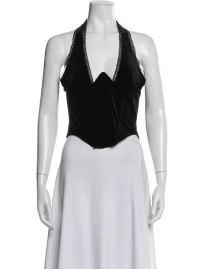 Pre-owned Miaou Ari Corset V-neck Crop Top In Black