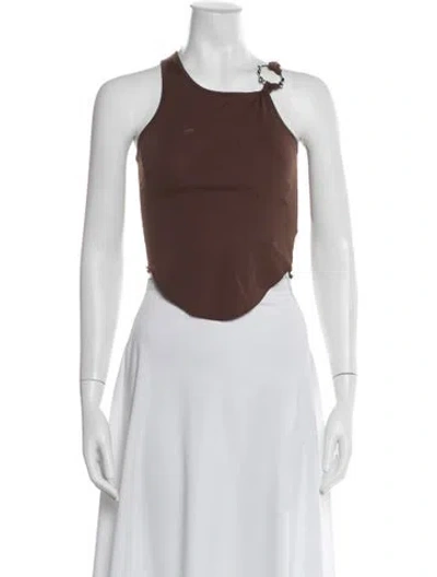 Pre-owned Miaou Asymmetrical Sleeveless Crop Top In Brown