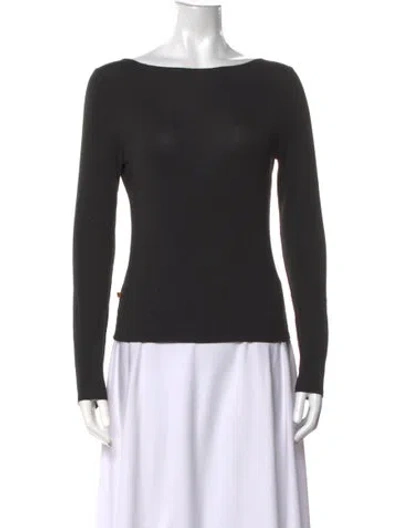 Pre-owned Miaou Bateau Neckline Long Sleeve Top In Black