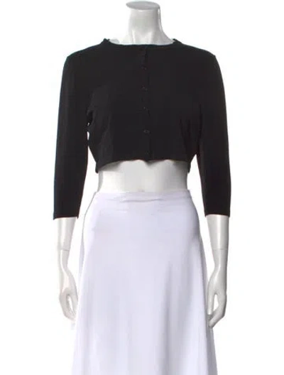 Pre-owned Miaou Bateau Neckline Three-quarter Sleeve Crop Top In Black