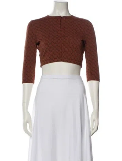 Pre-owned Miaou Bateau Neckline Three-quarter Sleeve Crop Top In Brown