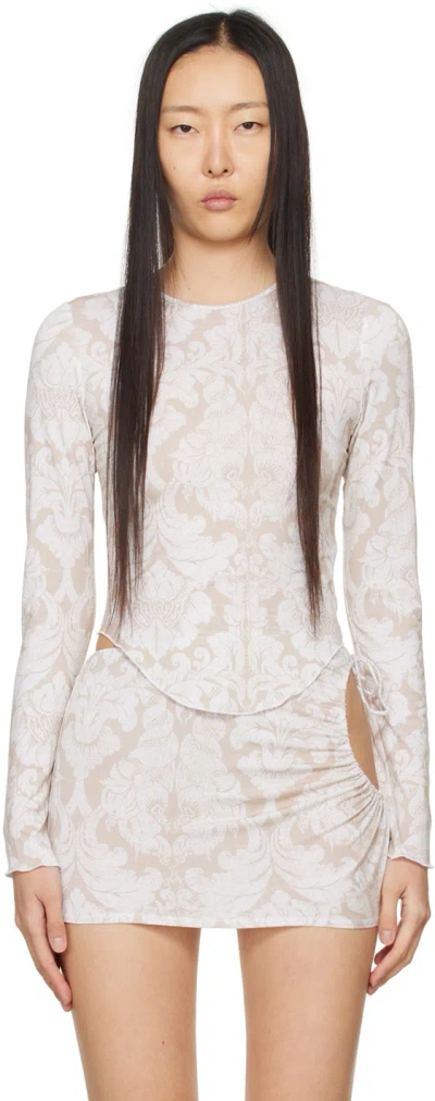 Miaou Beige & Off-white Etta Long Sleeve T-shirt In Baroque Tan