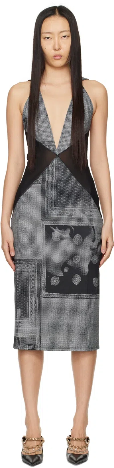 Miaou Black & White Joan Midi Dress In Sciarpa Print