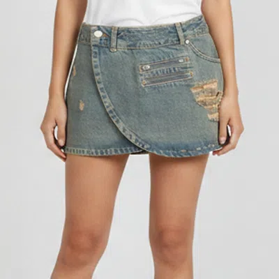 Pre-owned Miaou Blue Distressed Denim Wrap Hunter Mini Skirt S