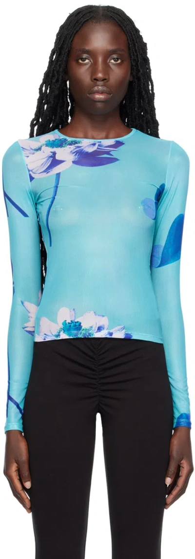 Miaou Blue Floral Long Sleeve T-shirt In Blue Lotus