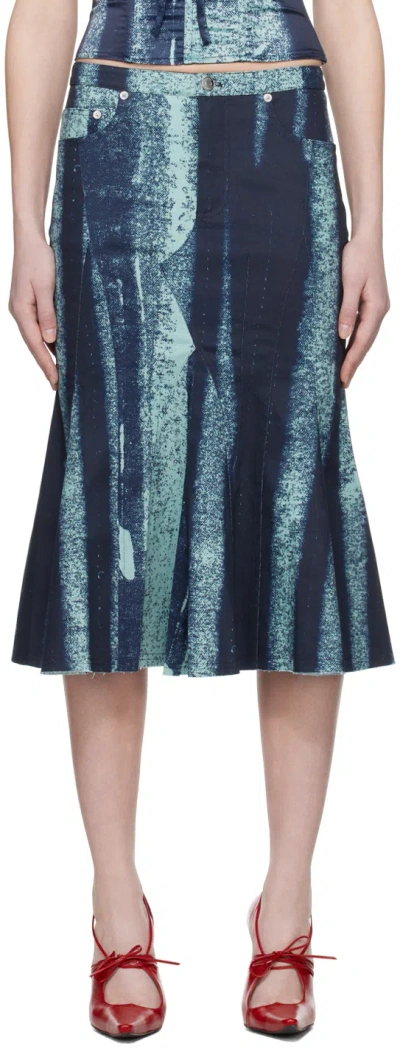 Miaou Blue Gaudi Midi Skirt In Treading Blue
