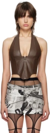 Miaou Brown Hannah Jewett Edition Mara Faux-leather Corset In Brown Leather