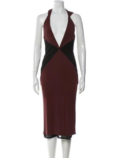 Pre-owned Miaou Colorblock Pattern Midi Length Dress In Brown