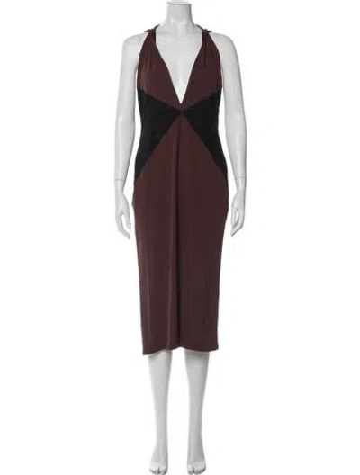 Pre-owned Miaou Colorblock Pattern Midi Length Dress W/ Tags In Brown