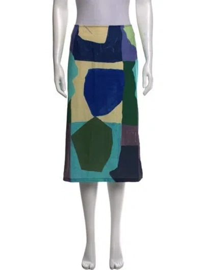 Pre-owned Miaou Colorblock Pattern Midi Length Skirt W/ Tags In Blue/green