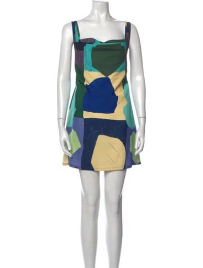 Pre-owned Miaou Colorblock Pattern Mini Dress In Blue