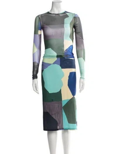 Pre-owned Miaou Colorblock Pattern Skirt Set In Green