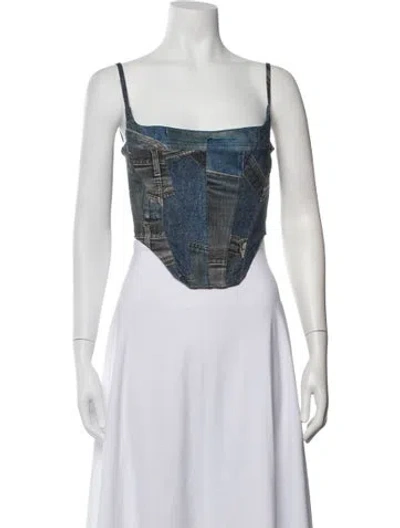 Pre-owned Miaou Colorblock Pattern Square Neckline Crop Top In Blue