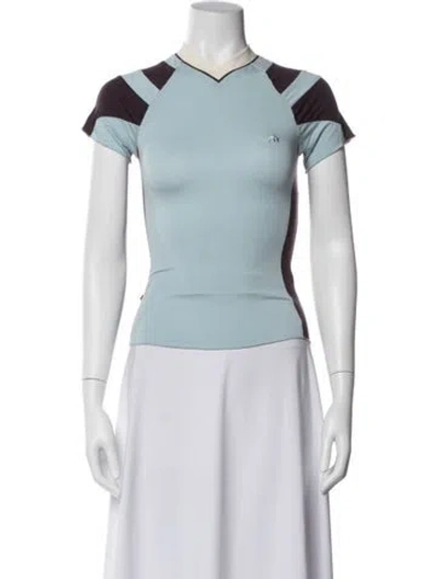 Pre-owned Miaou Colorblock Pattern V-neck Top W/ Tags In Blue/white