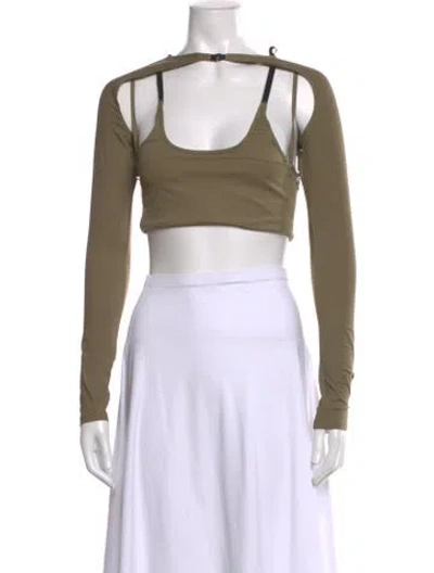 Pre-owned Miaou Crew Neck Long Sleeve Crop Top In Green