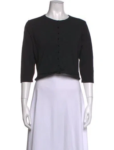 Pre-owned Miaou Crew Neck Three-quarter Sleeve Button-up Top In Black