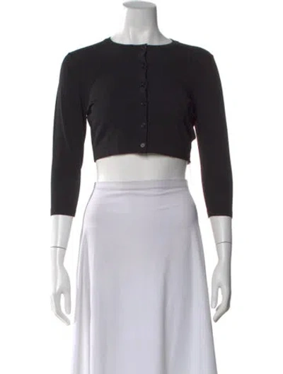 Pre-owned Miaou Crew Neck Three-quarter Sleeve Crop Top In Black