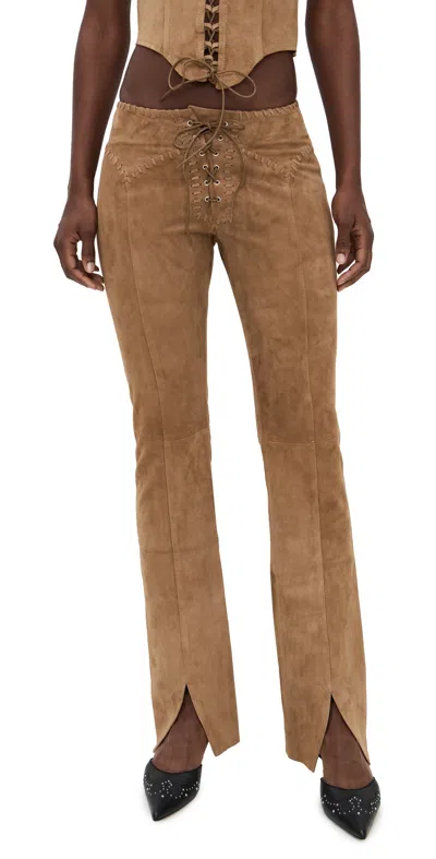 Miaou Element Suede Pants Tan In Brown
