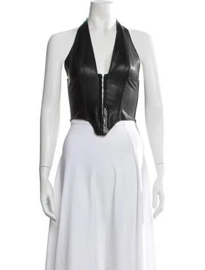 Pre-owned Miaou Faux Leather Halterneck Crop Top In Black
