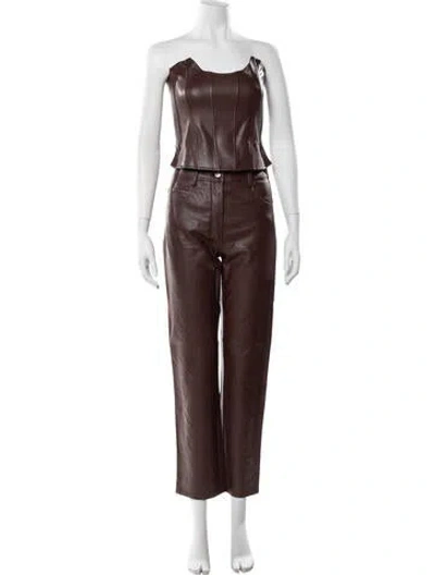 Pre-owned Miaou Faux Leather Pant Set In Brown