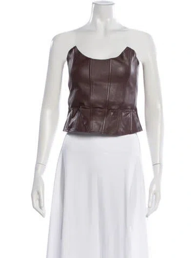 Pre-owned Miaou Faux Leather Square Neckline Crop Top In Brown