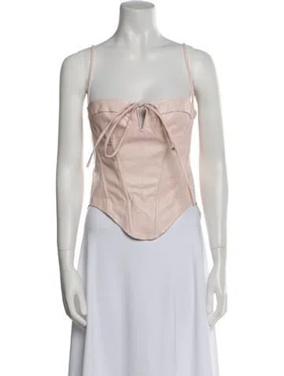 Pre-owned Miaou Faux Leather Square Neckline Crop Top In Pink