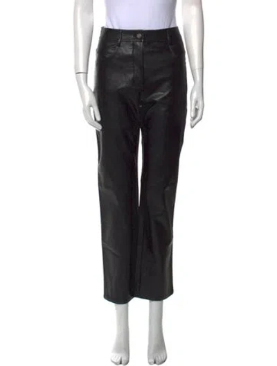 Pre-owned Miaou Faux Leather Straight Leg Pants In Black