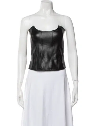 Pre-owned Miaou Faux Leather Strapless Crop Top In Black