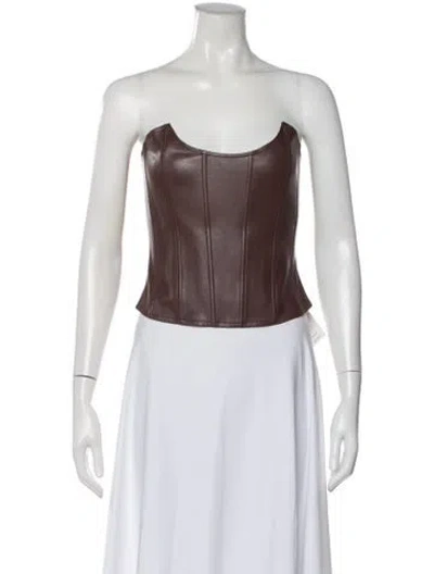 Pre-owned Miaou Faux Leather Strapless Crop Top In Brown