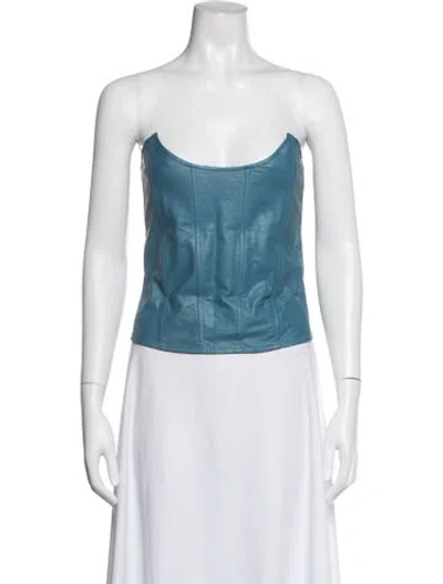Pre-owned Miaou Faux Leather Strapless Top In Blue