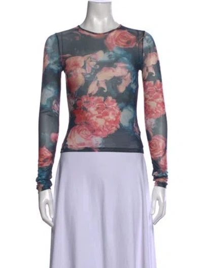 Pre-owned Miaou Floral Print Crew Neck Top In Black