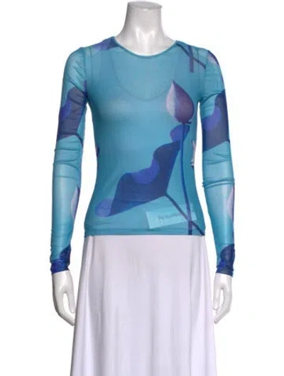 Pre-owned Miaou Floral Print Crew Neck Top In Blue