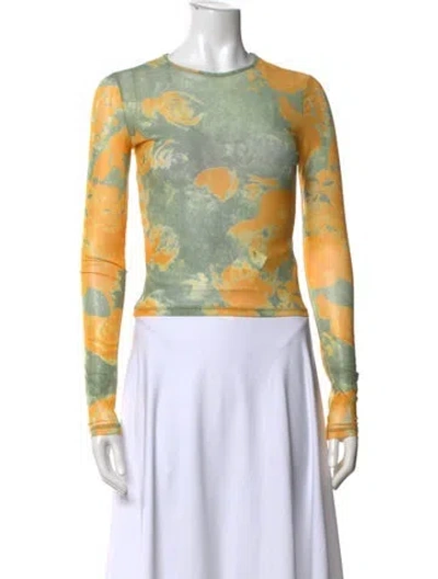 Pre-owned Miaou Floral Print Crew Neck Top In Green