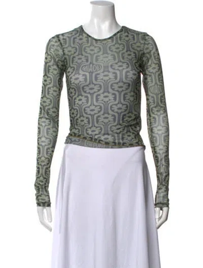 Pre-owned Miaou Floral Print Crew Neck Top In Green