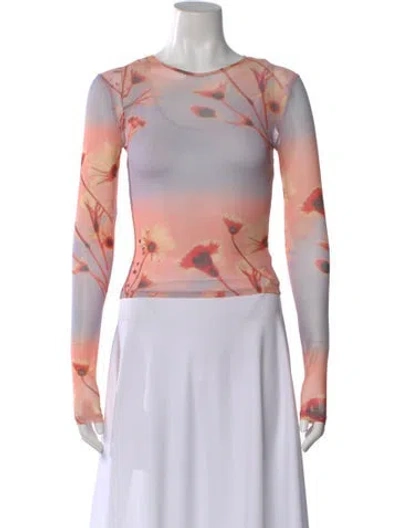 Pre-owned Miaou Floral Print Crew Neck Top In Orange