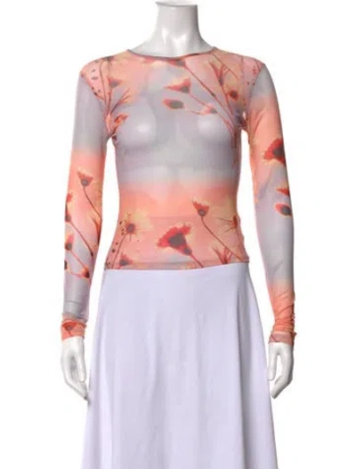 Pre-owned Miaou Floral Print Crew Neck Top In Orange
