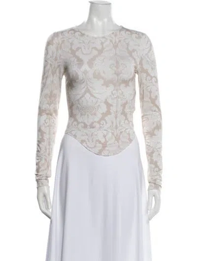 Pre-owned Miaou Floral Print Crew Neck Top In White