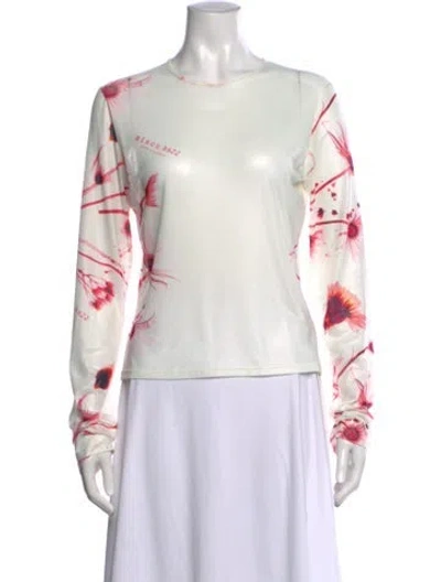 Pre-owned Miaou Floral Print Crew Neck Top In White