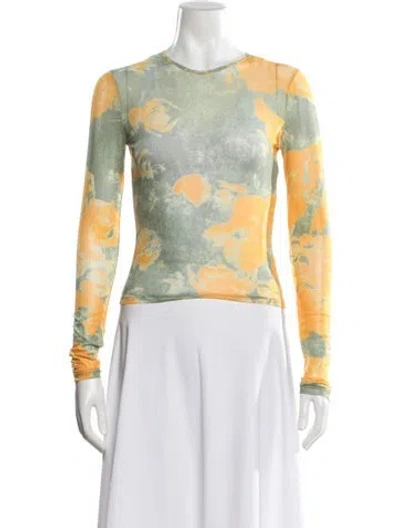 Pre-owned Miaou Floral Print Crew Neck Top In Yellow