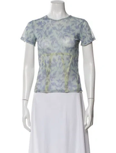 Pre-owned Miaou Floral Print Crew Neck T-shirt In Blue